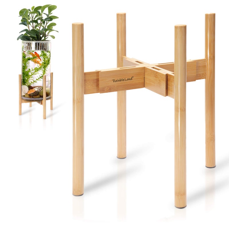 RAINBLELAND Indoor Plant Stand, Adjustable Wooden Tall Plant Stand, Indoor Planter Holder, Mid Century Modern Planter Outdoor Bamboo Holder, Fits 8 9 10 11 12 in Wide Basket, Expandable Pedestal Only - Image 1